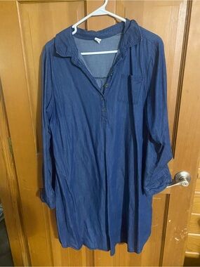 Old Navy Navy Blue Long-Sleeve Shirt Dress